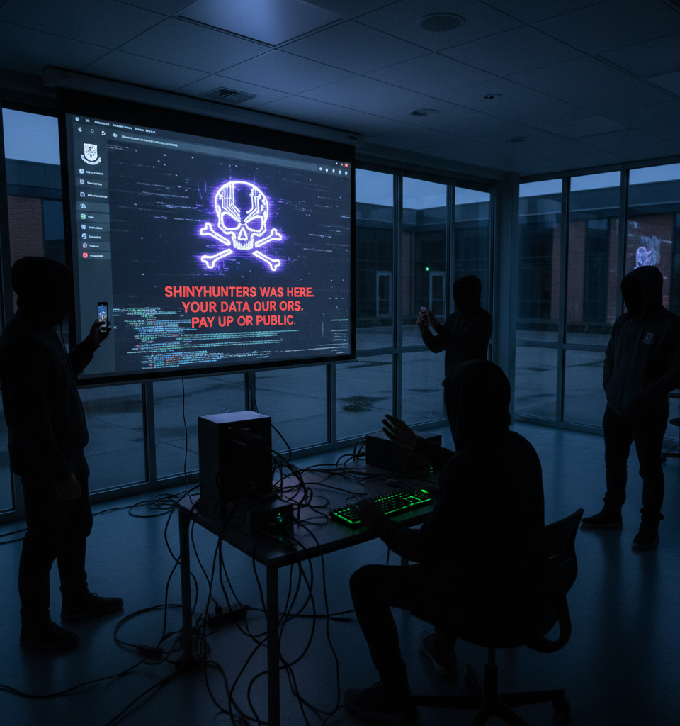 ShinyHunters Deface School Login Pages Following Alleged Instructure Breach — AI-generated illustration
