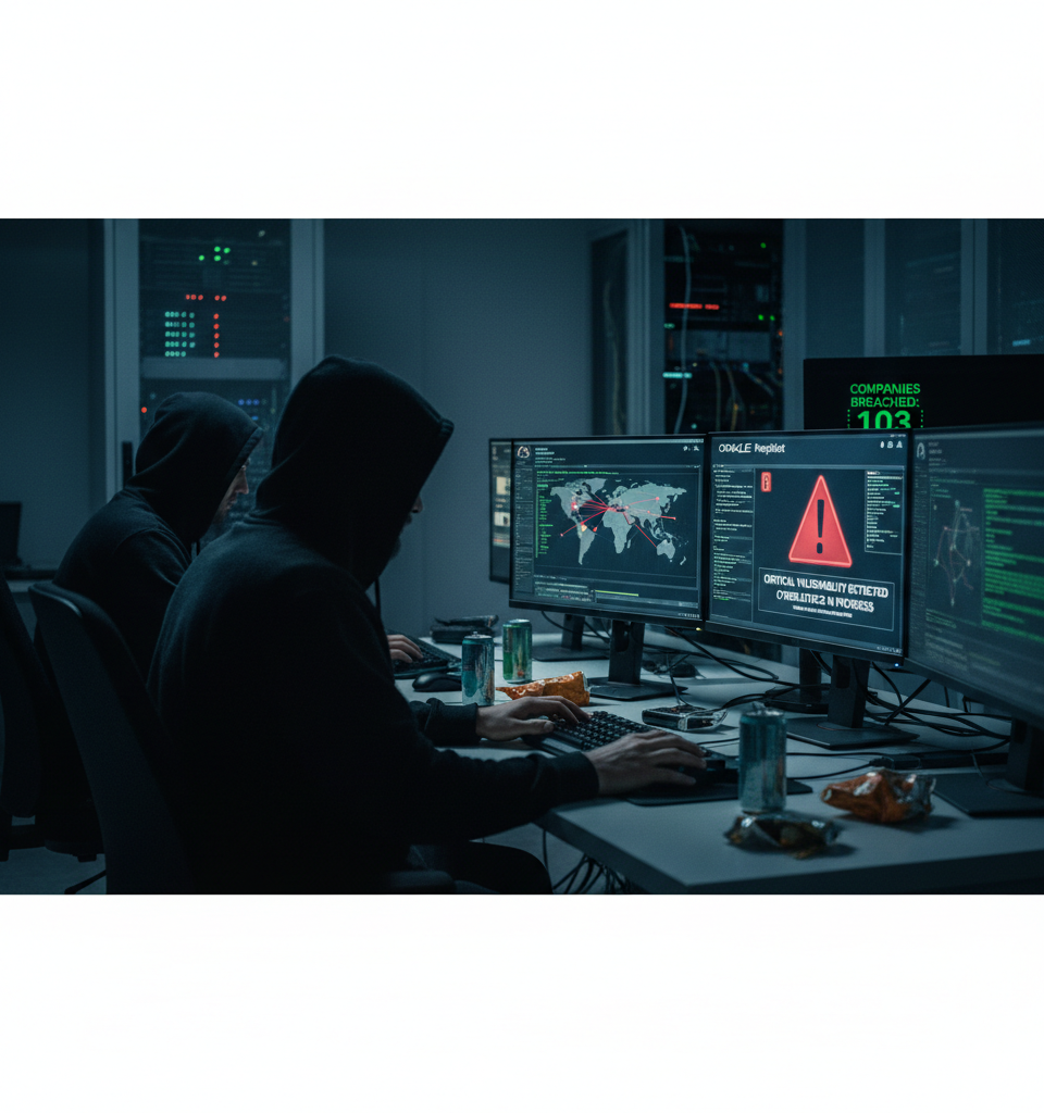 ShinyHunters Exploit Oracle PeopleSoft Zero-Day, Breach Over 100 Companies — AI-generated illustration