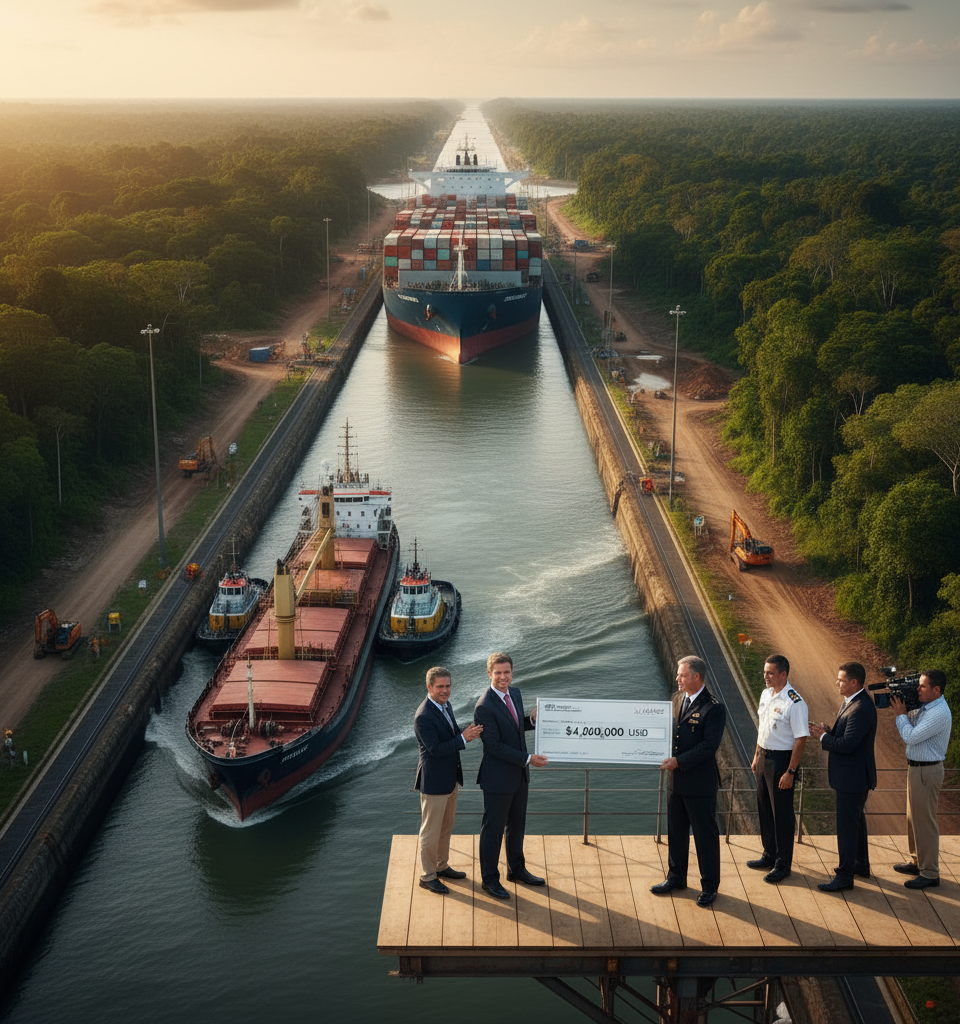 Ship Pays $4 Million to Bypass Panama Canal Backlog — AI-generated illustration