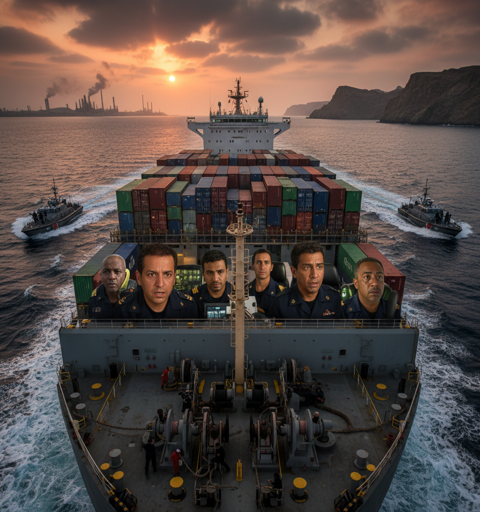 Shipping Firms Face Perilous Uncertainty Amidst Hormuz Strait Tensions — AI-generated illustration