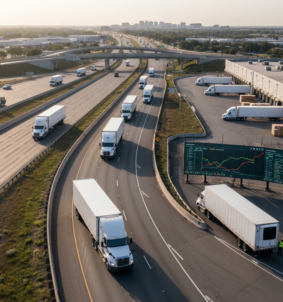 Shrinking Miles: How Shorter Truckload Hauls Are Easing Capacity Constraints — AI-generated illustration