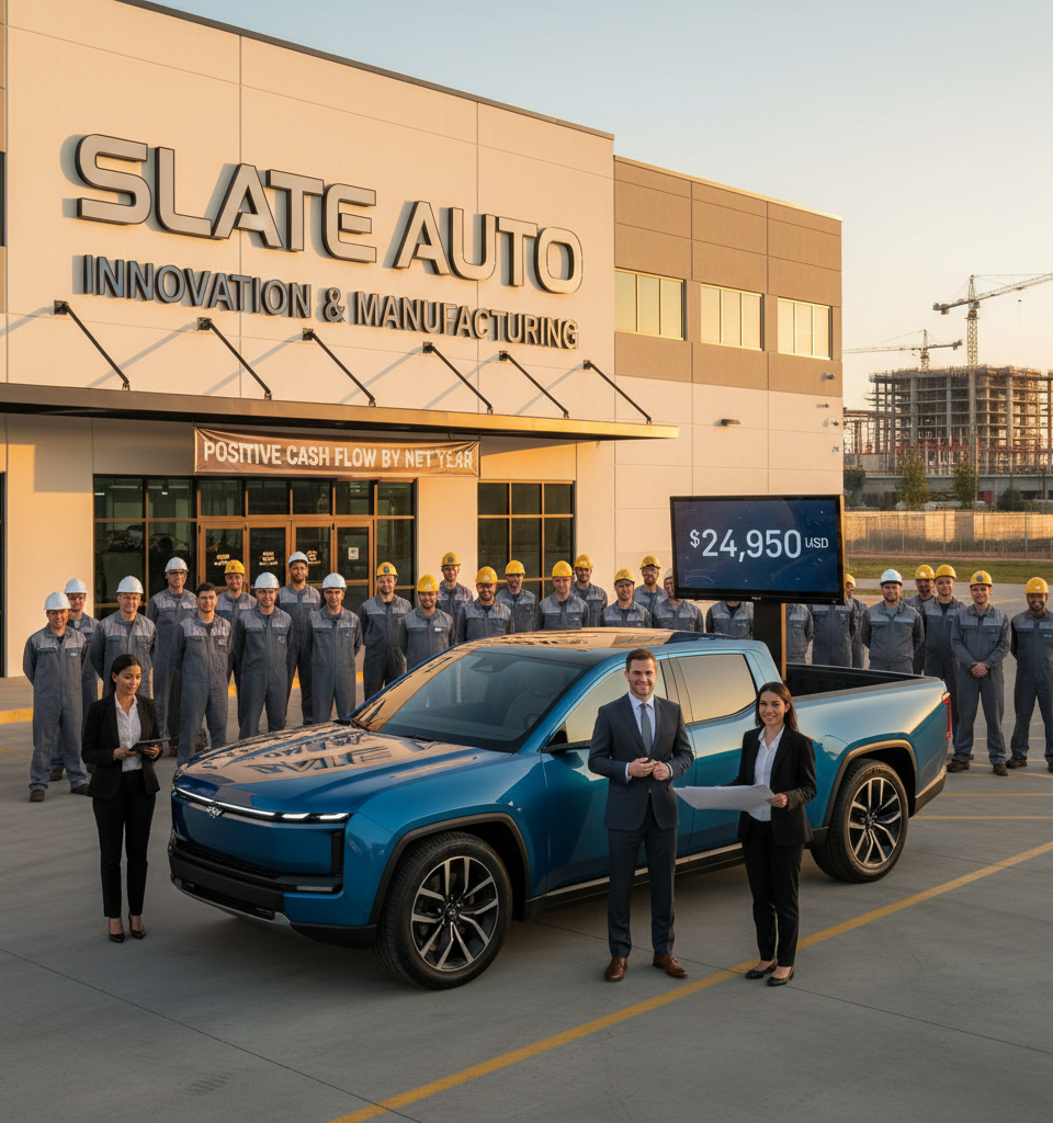 Slate Auto Targets Profitability for $24,950 Electric Pickup, Aims for Positive Cash Flow Next Year — AI-generated illustration