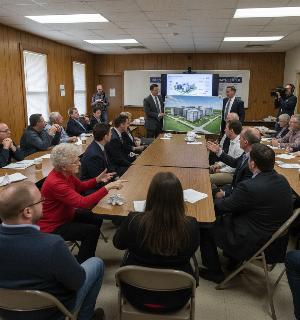 Small Town Divided: Data Center Boom Sparks Fierce Debate in Pennsylvania — AI-generated illustration