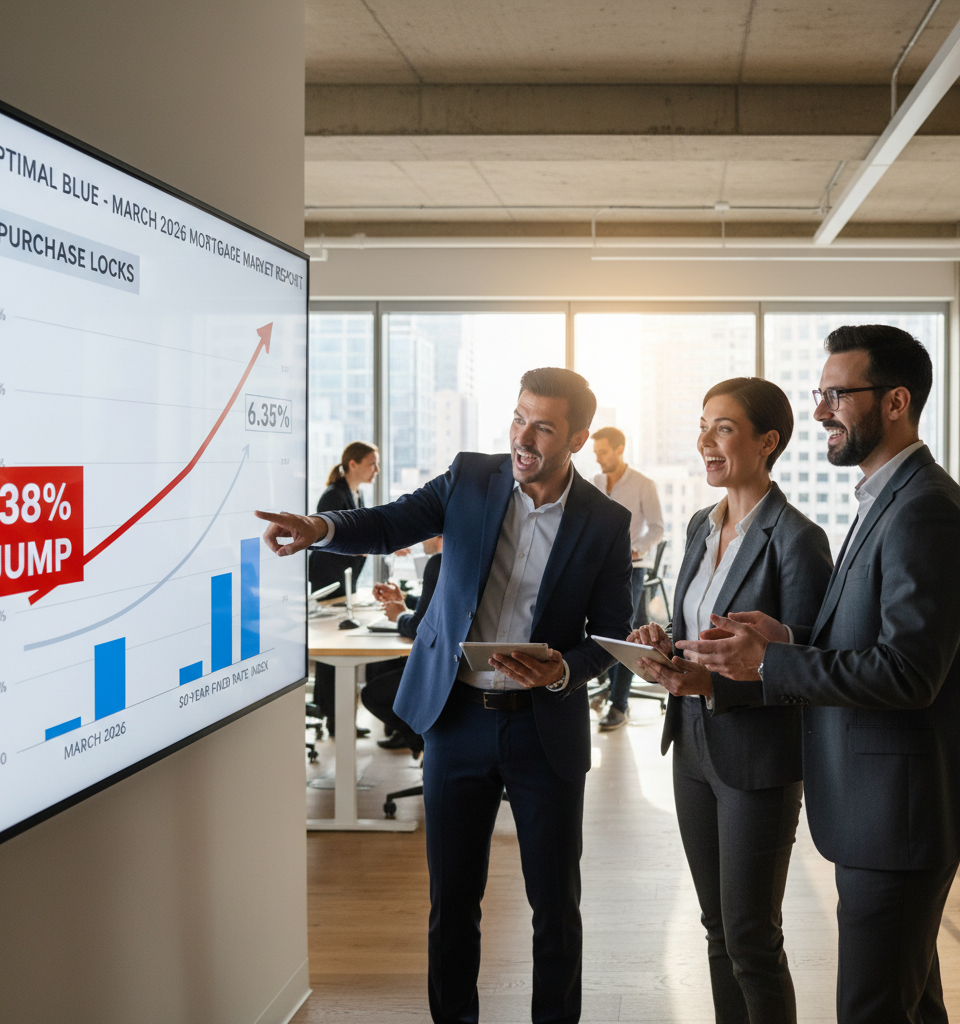 Soaring Mortgage Demand: Optimal Blue Reports 38% Jump in March Purchase Locks, Rates Rise — AI-generated illustration