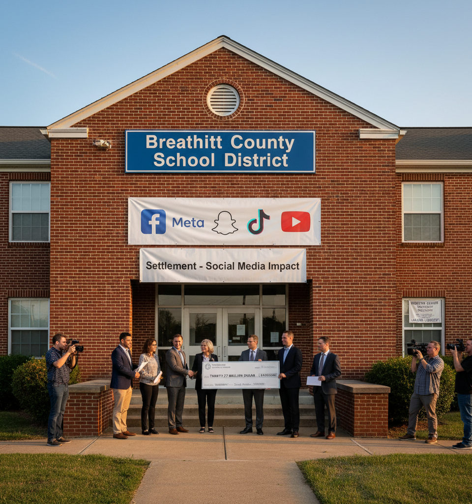 Social Media Giants Settle With Kentucky School District for $27 Million, Exceeding Annual Budget — AI-generated illustration