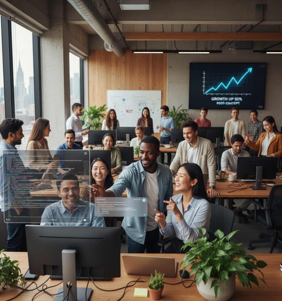Software Developer Boom Defies AI Apocalypse Predictions: Growth Up to 50% Post-ChatGPT — AI-generated illustration