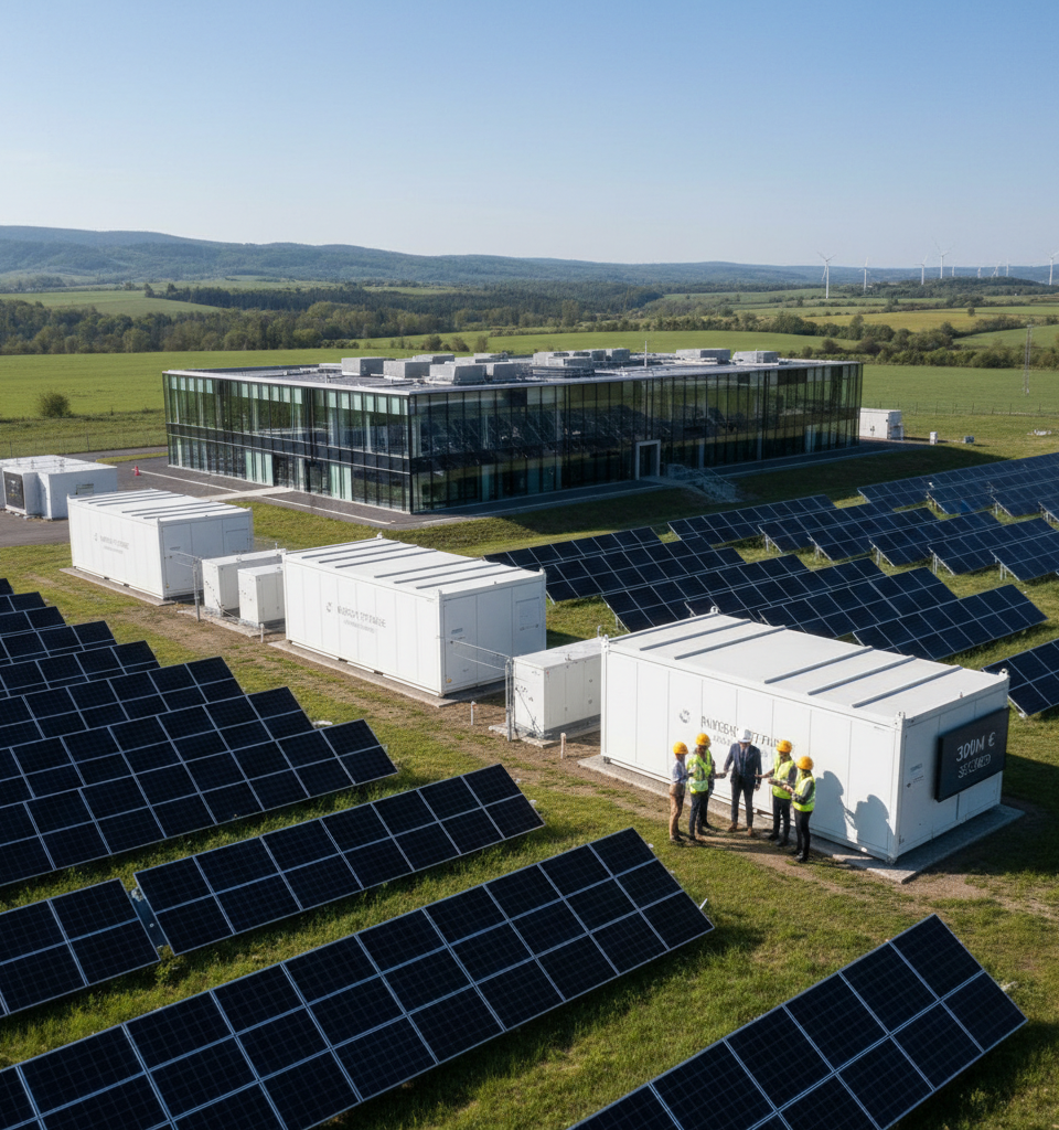 Solaria Secures €300M to Power AI Data Centers with Co-located Solar & Battery Storage — AI-generated illustration
