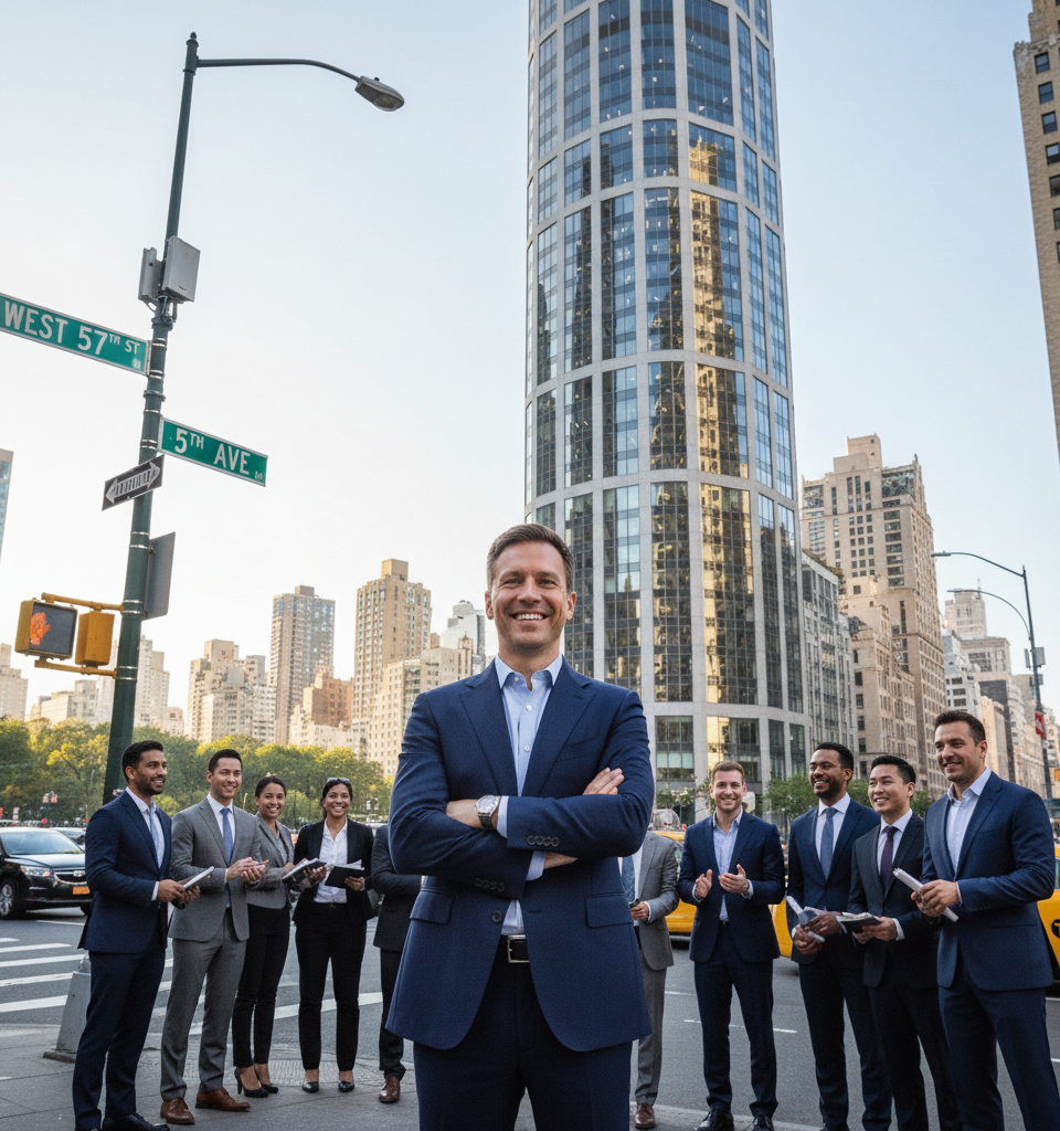 Soloviev Secures Landmark $1.1 Billion Refinancing for 9 West 57th Street, netting $526M — AI-generated illustration