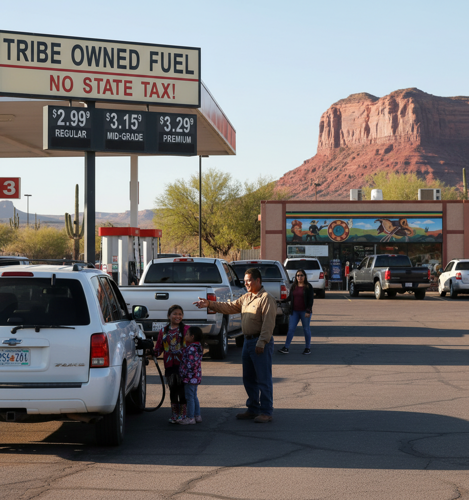 Some of cheapest fuel can be found on Native American reservations as tribes are exempt from state gas taxes — AI-generated illustration