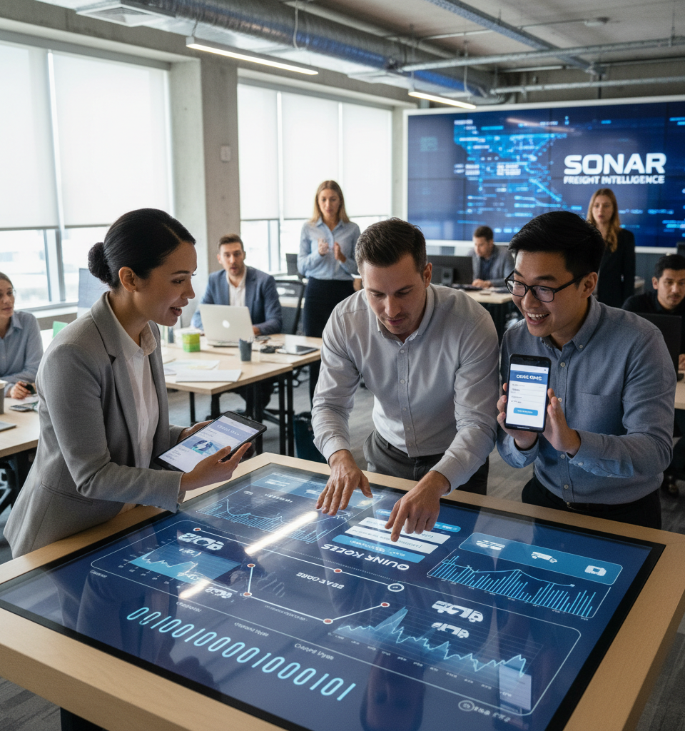 SONAR Disrupts Freight Intelligence with Self-Serve 'Quick Rates' for Individual Users — AI-generated illustration