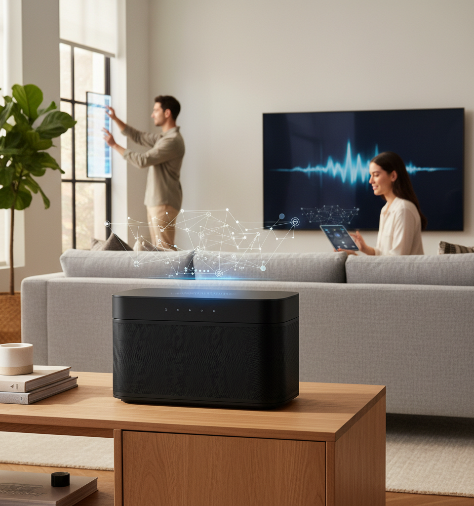 Sonos Play Series Reimagined: Next-Gen Speaker Blends Hi-Fi Audio with Smart Home Integration — AI-generated illustration