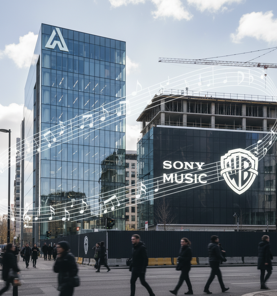 Sony and Warner Music Sue Anthropic Over Alleged 'Tens of Thousands' of Copyrighted Songs — AI-generated illustration