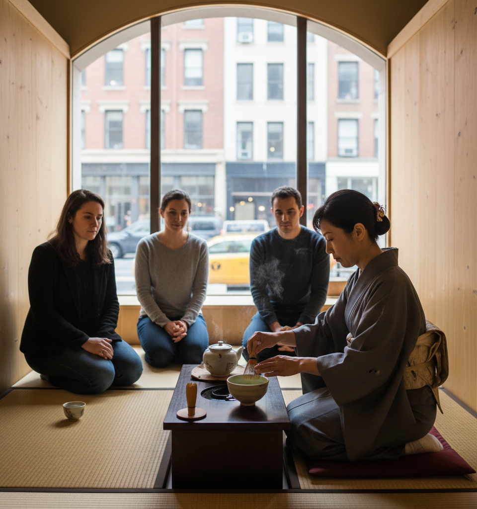 Sorate Brews Authentic Japanese Tea Culture in NYC, Counteracting Matcha Latte Dominance — AI-generated illustration
