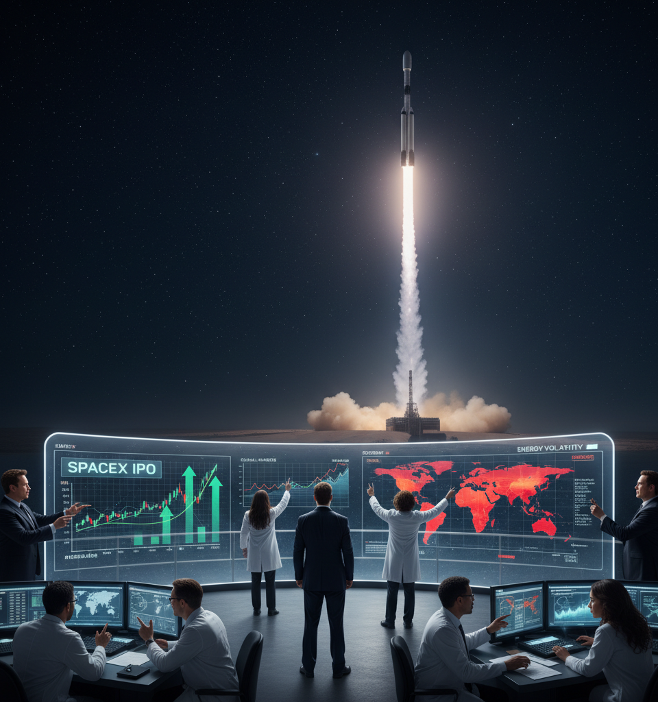SpaceX IPO Anticipation Mounts Amidst Global Market Shifts and Energy Volatility — AI-generated illustration