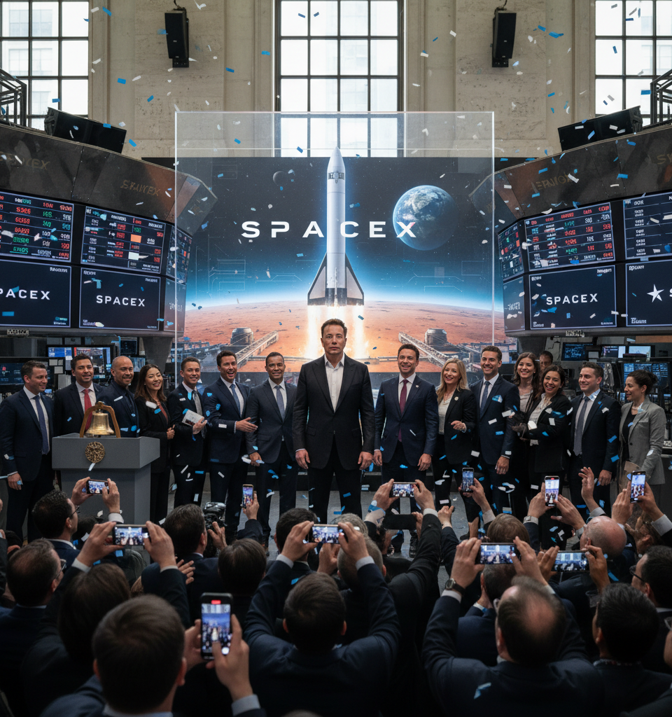 SpaceX Poised to Join Growing Ranks of Publicly Traded Space Economy Innovators — AI-generated illustration