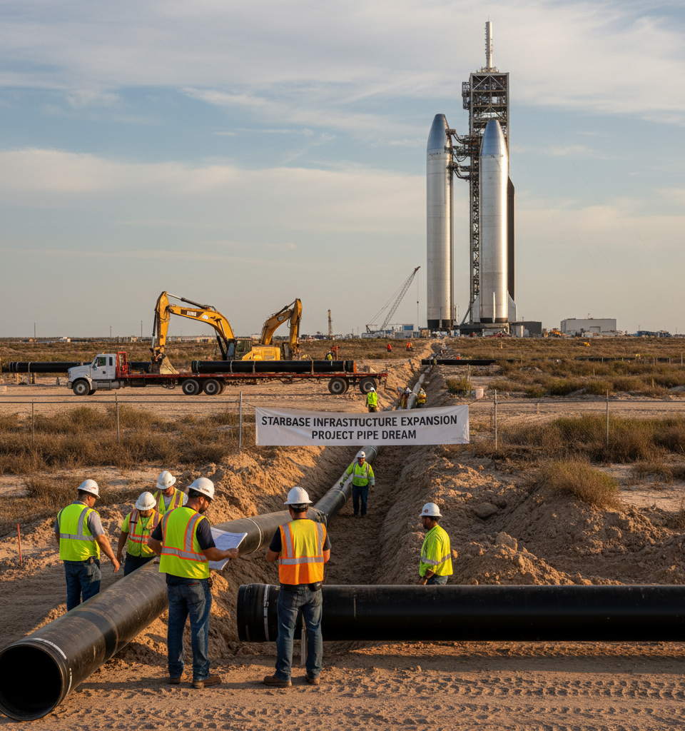 SpaceX Reportedly Plans Private Natural Gas Pipeline for Starbase Operations — AI-generated illustration