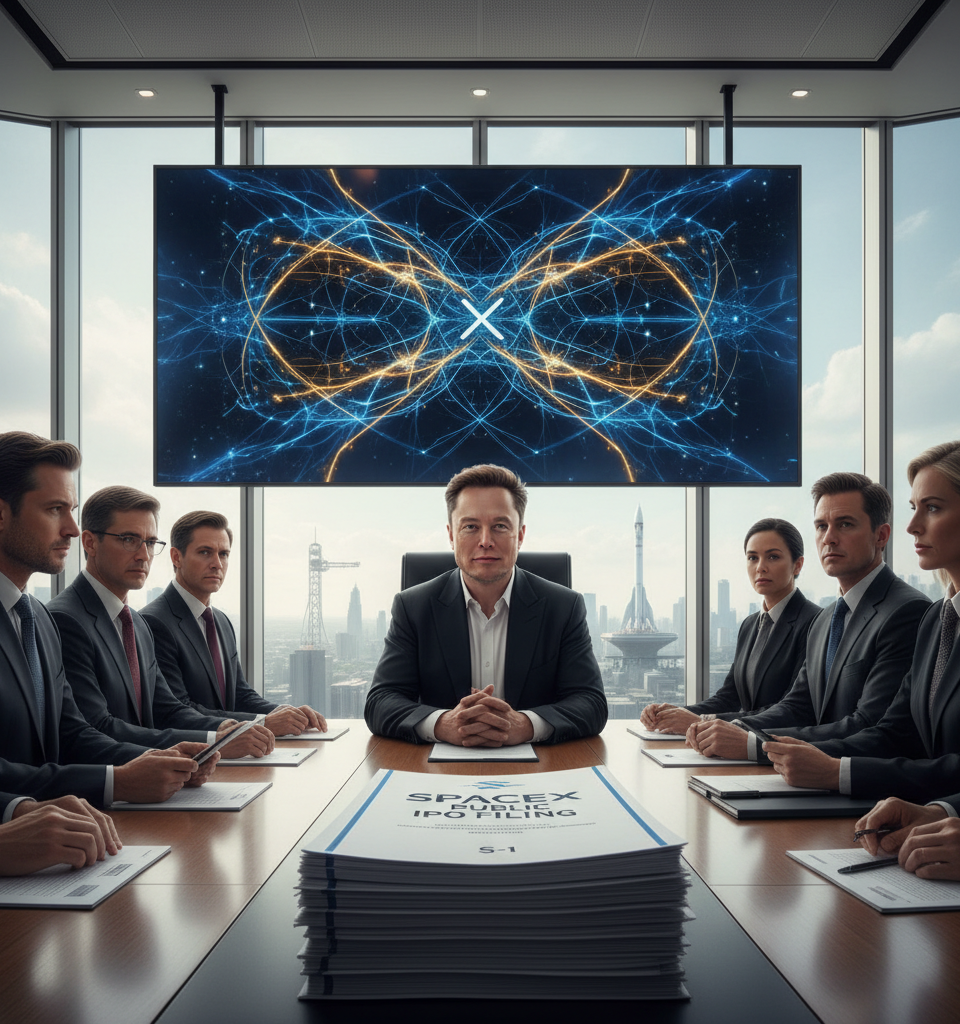 SpaceX’s public IPO filing confirms Musk and insiders retain dominant voting control — AI-generated illustration