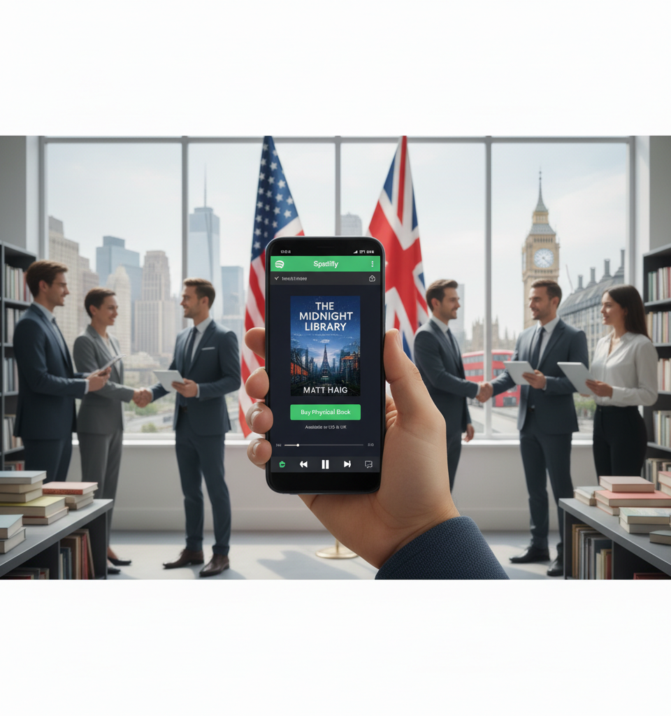 Spotify Expands Beyond Audio, Enters Physical Book Market in US and UK — AI-generated illustration