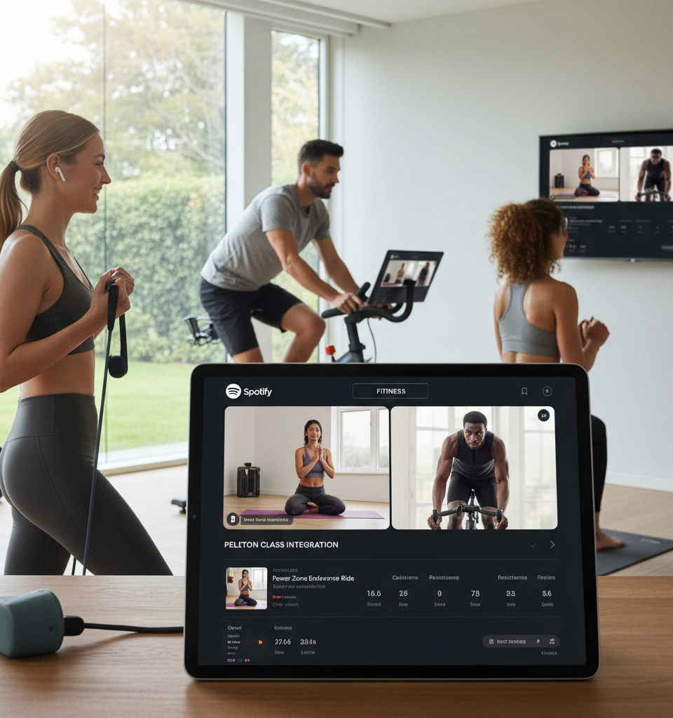 Spotify Flexes New Muscles: Enters Fitness Content Arena with Videos and Peloton Integration — AI-generated illustration