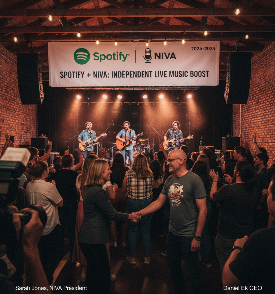 Spotify Partners with NIVA: A Year-Long Boost for Independent Live Music in the US — AI-generated illustration