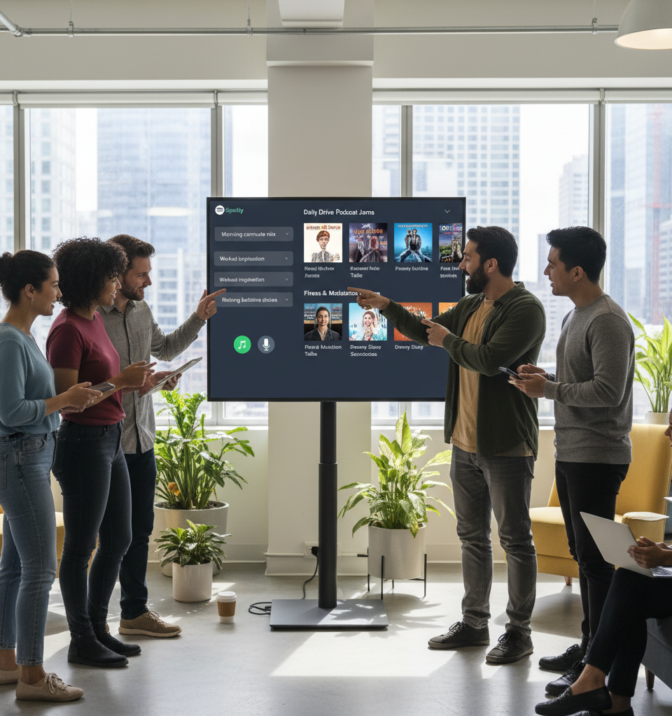 Spotify’s prompted playlist feature will now work for podcasts, too — AI-generated illustration