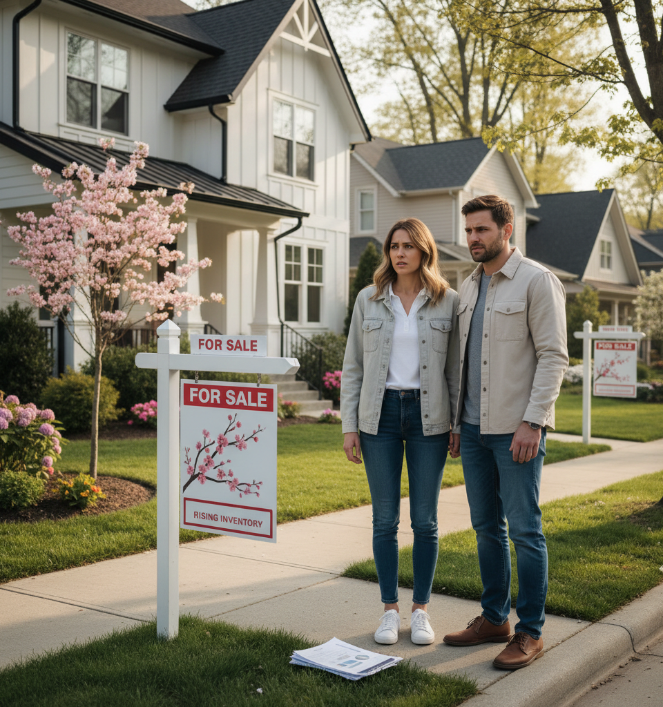 Spring Housing Market Stifled by 'Fear of Overpaying,' Despite Easing Rates and Rising Inventory — AI-generated illustration
