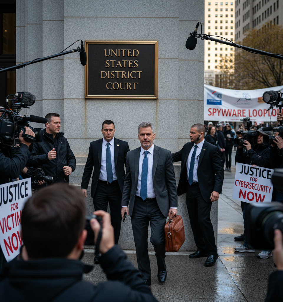 Spyware Founder Avoids Jail in Landmark US Case, Raising Questions on Cybersecurity Enforcement — AI-generated illustration