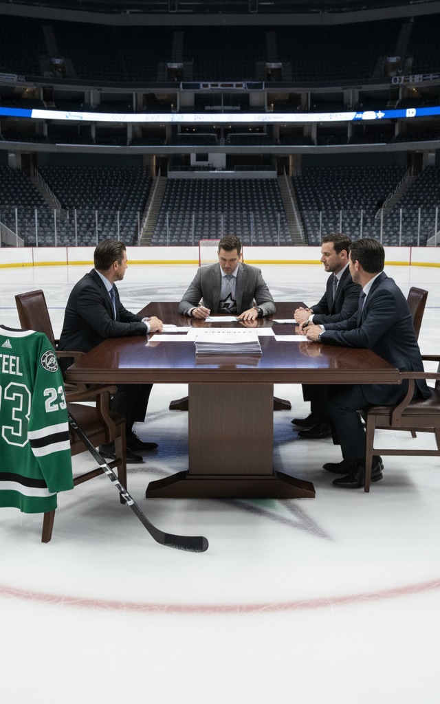 Stars Secure Forward Sam Steel with $14.8M, 4-Year Extension Through 2030-31 — AI-generated illustration