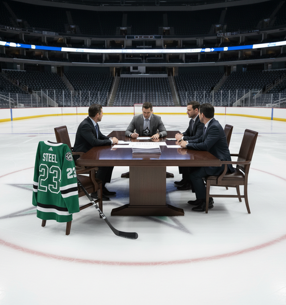 Stars Secure Forward Sam Steel with $14.8M, 4-Year Extension Through 2030-31 — AI-generated illustration