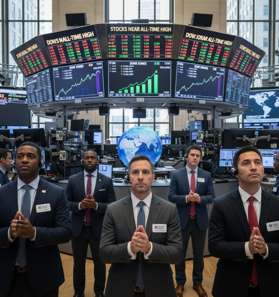 Stocks Approach Record High as Wall St. Looks Beyond War — AI-generated illustration