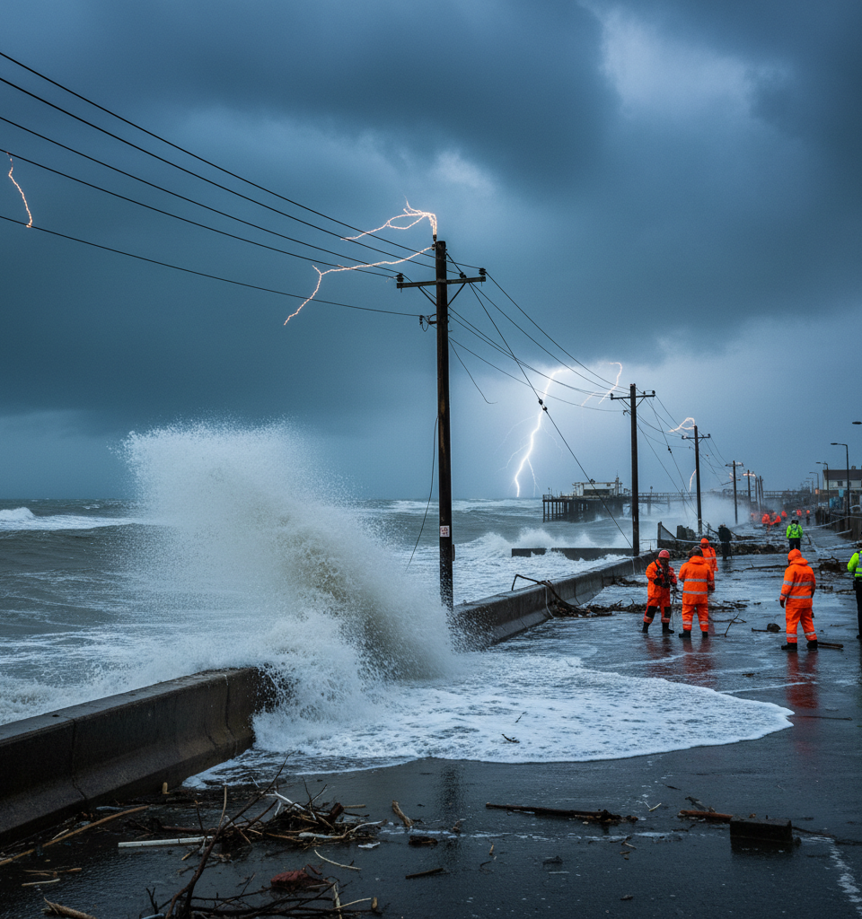 Storm Dave Intensifies, Amber Wind Warnings Issued Across UK as Extreme Weather Looms — AI-generated illustration