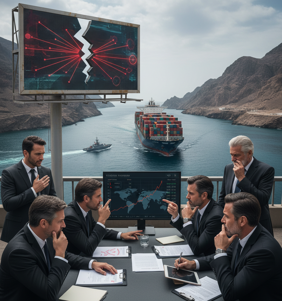 Strait of Hormuz Tensions Escalate Ocean Shipping Costs, Imperil Global Trade Contracts — AI-generated illustration