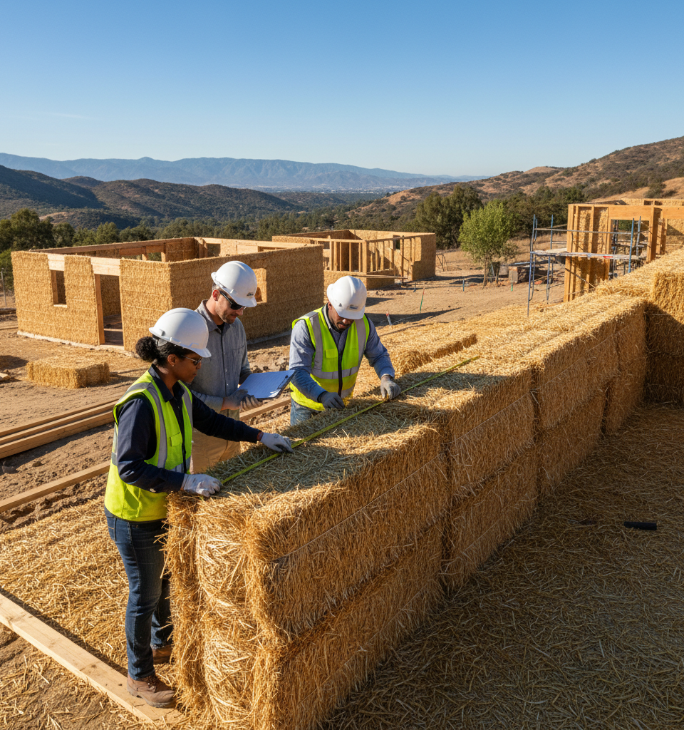Straw Bale Homes: A Sustainable Solution for California's Housing Crisis? — AI-generated illustration