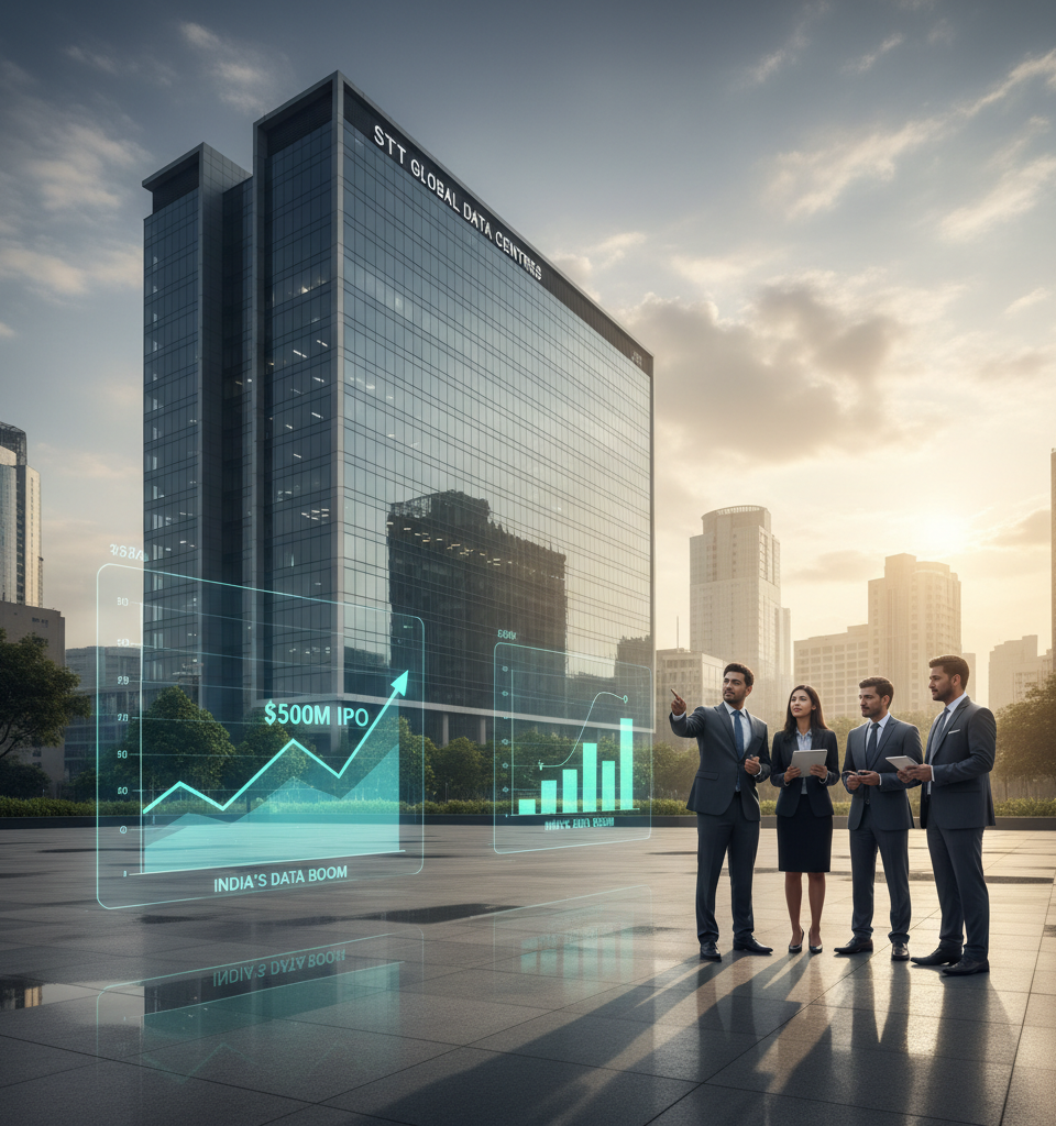 STT Global Data Centres Eyes $500M Mumbai IPO, Signaling India's Data Boom — AI-generated illustration