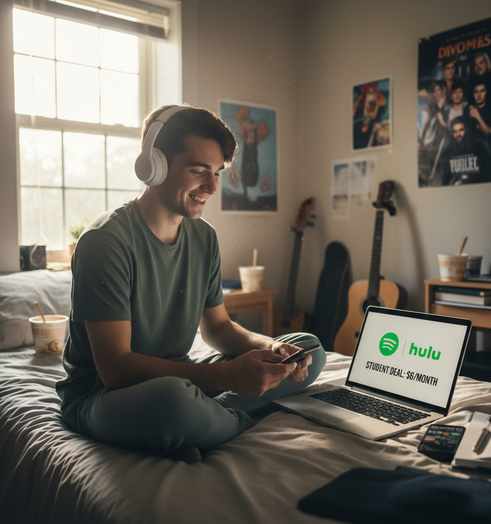 Students Score Unbeatable Streaming Deal: Spotify Premium & Hulu for $6/Month — AI-generated illustration
