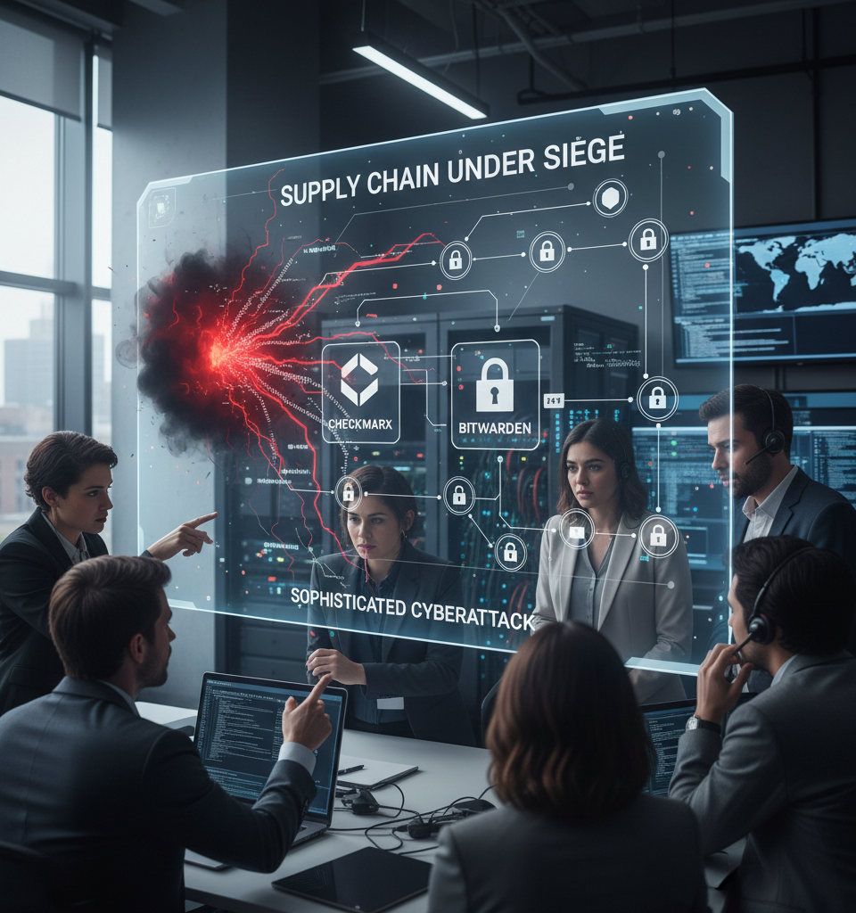 Supply Chain Under Siege: Checkmarx and Bitwarden Targeted in Sophisticated Cyberattack — AI-generated illustration