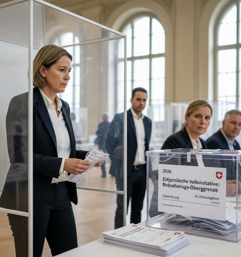 Swiss Population Cap Vote: Implications for Immigration and EU Free Movement — AI-generated illustration