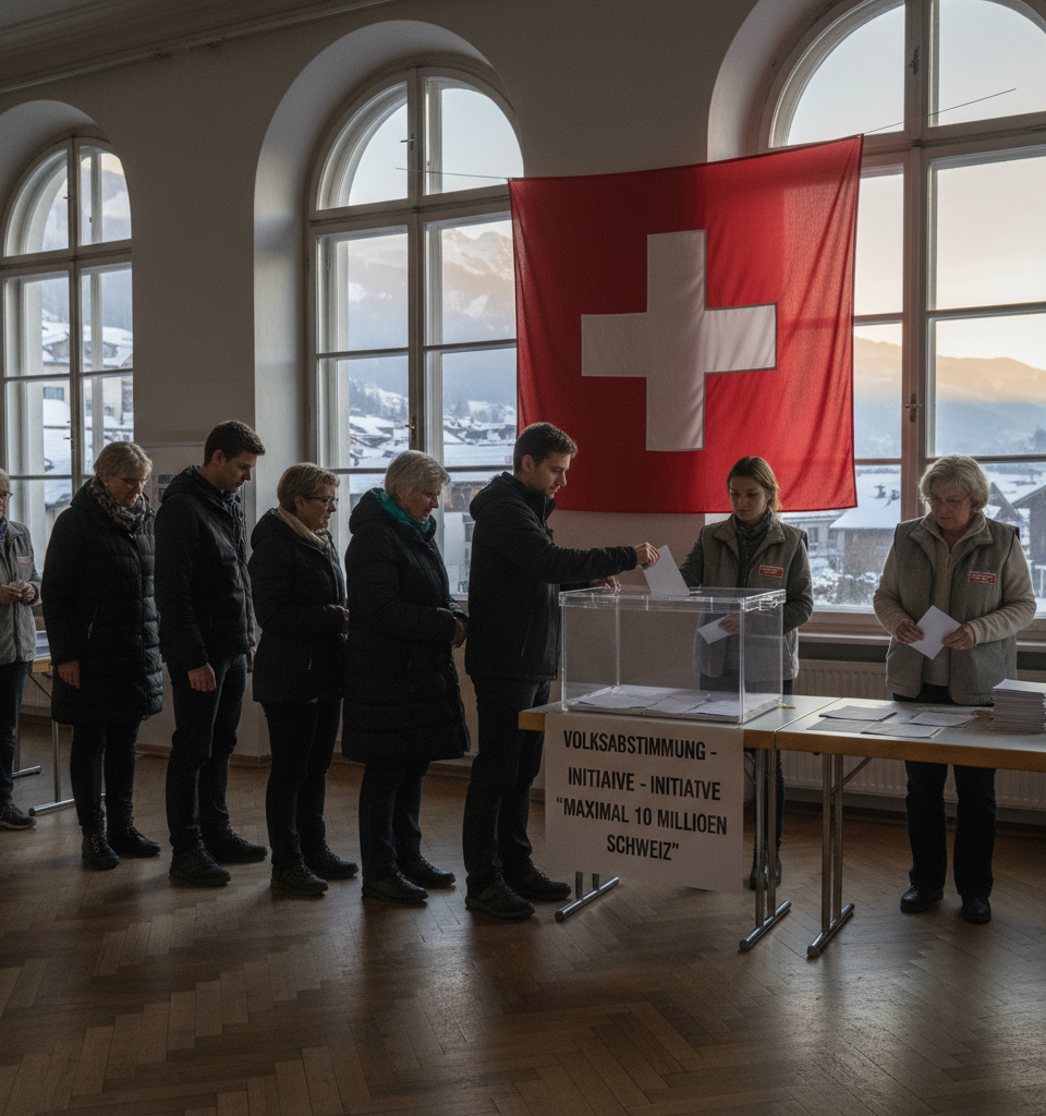 Swiss Voters Likely Reject '10-Million Switzerland' Initiative, Early Projections Indicate — AI-generated illustration