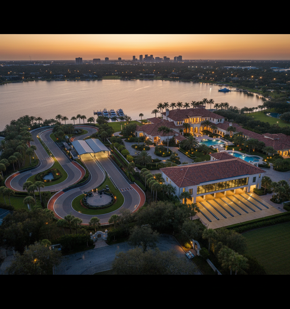Tampa's Ultra-Luxury Lakeside Estate with Go-Kart Track, Bowling Alley Asks $115 Million — AI-generated illustration