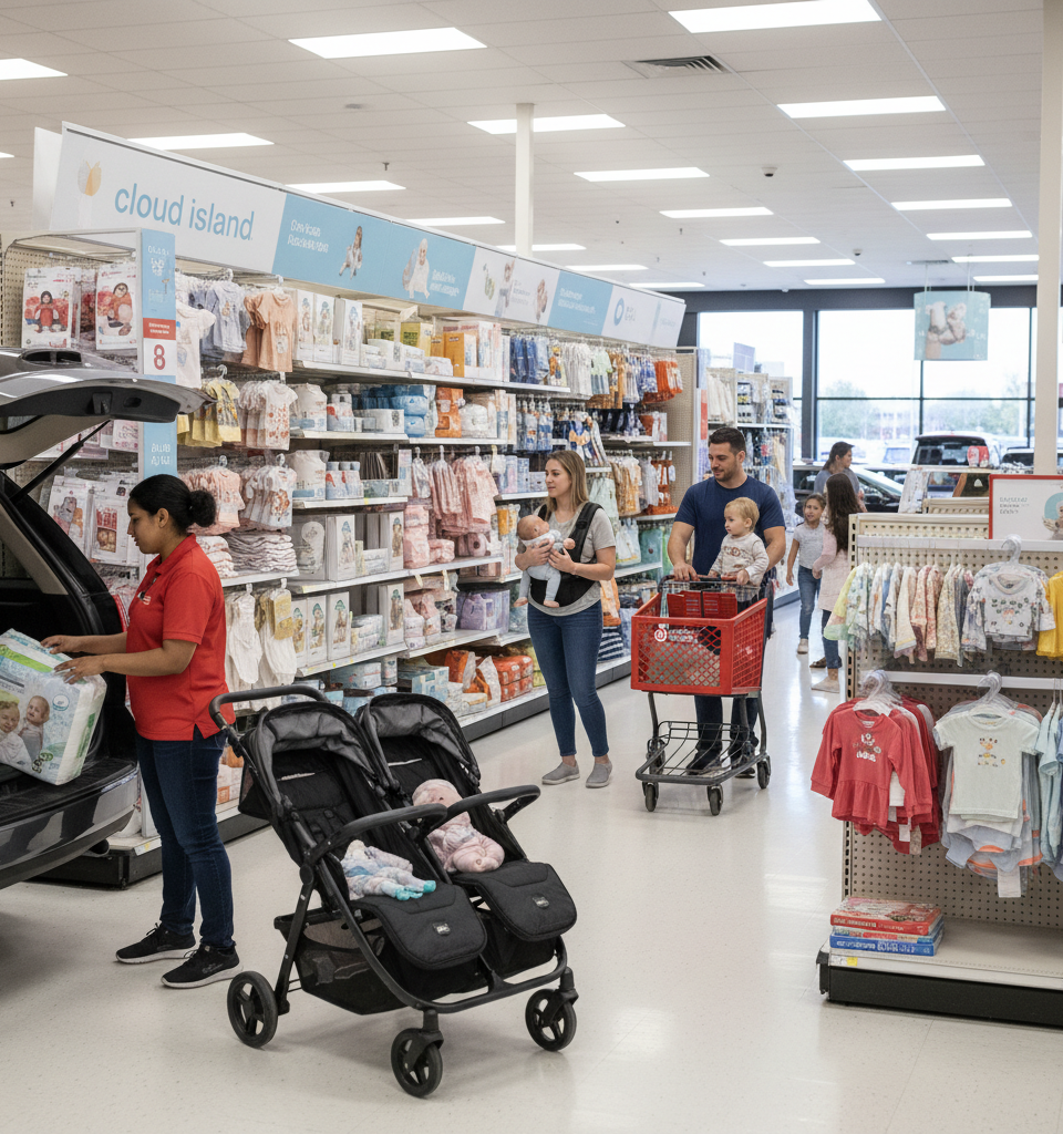 Target Revitalizes Baby Aisle in Bid to Reclaim Busy Families from Walmart, Amazon — AI-generated illustration