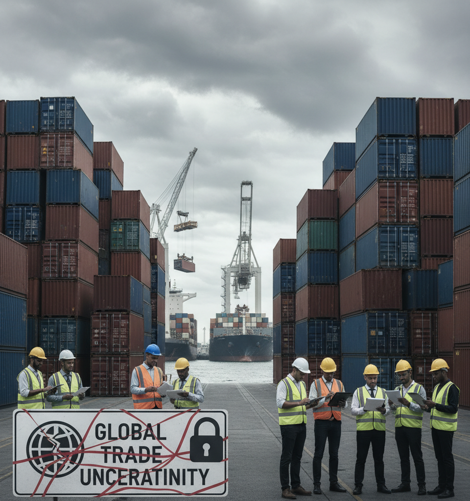 Tariff Turmoil Persists: 3PLs Grapple with Enduring Uncertainty in Global Trade — AI-generated illustration