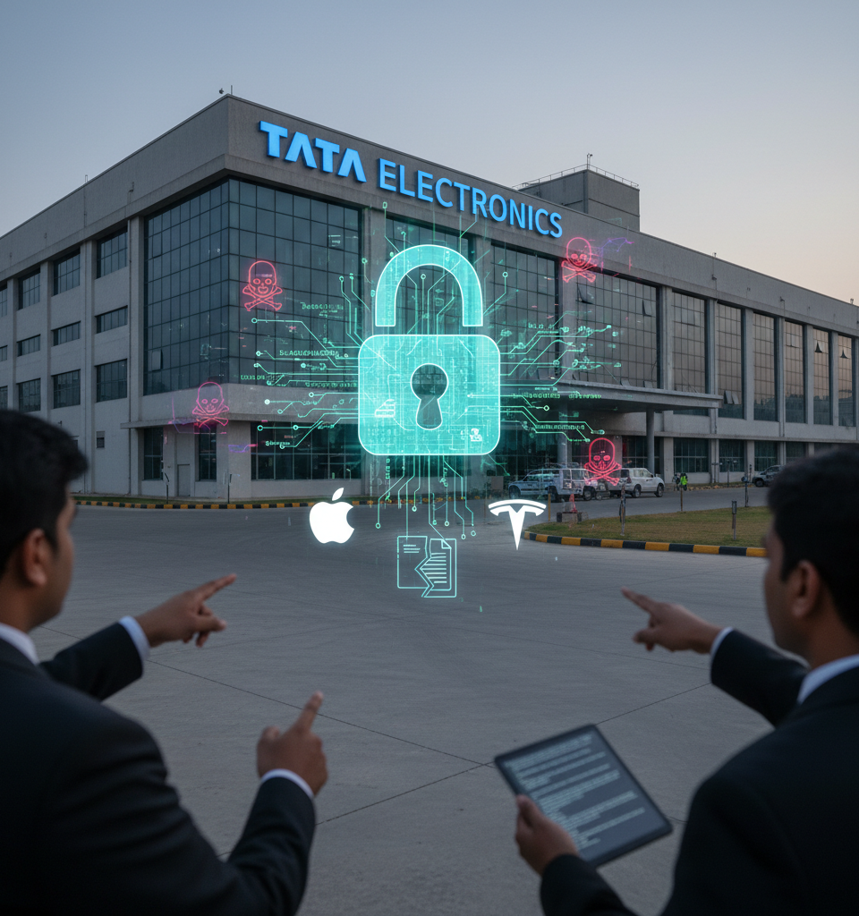 Tata Electronics Cyberattack: Apple & Tesla Documents Allegedly Compromised — AI-generated illustration