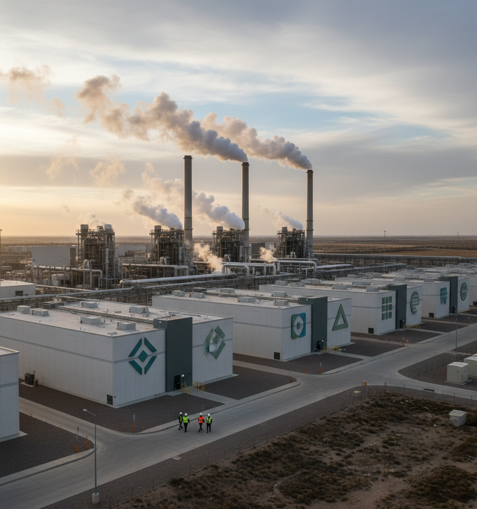 Tech Giants Fuel AI Boom with Fossil Fuels: The Rise of Data Center Gas Plants — AI-generated illustration