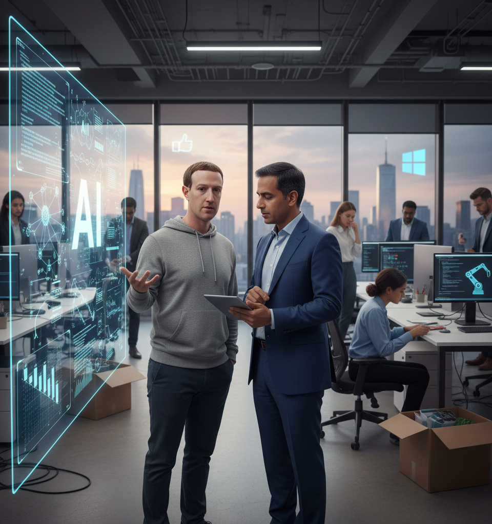 Tech Giants Meta & Microsoft Pivot to AI Amidst Significant Workforce Restructuring — AI-generated illustration