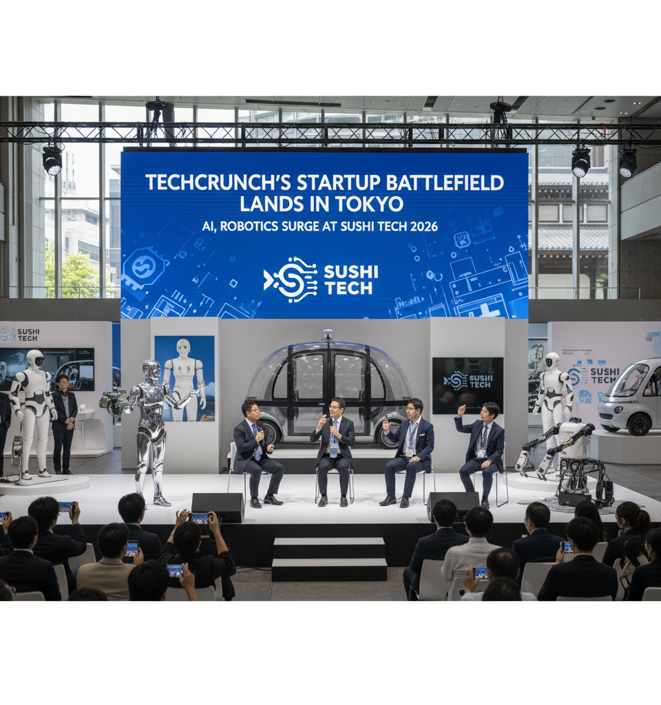 TechCrunch's Startup Battlefield Lands in Tokyo Amidst AI, robotics Surge at SusHi Tech 2026 — AI-generated illustration