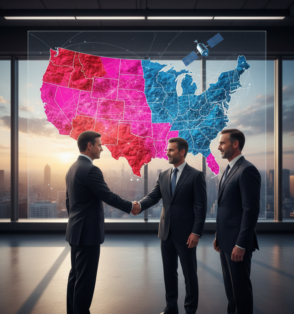Telecom Titans Unite: AT&T, T-Mobile, Verizon Tackle Mobile Dead Zones with Satellite Alliance — AI-generated illustration