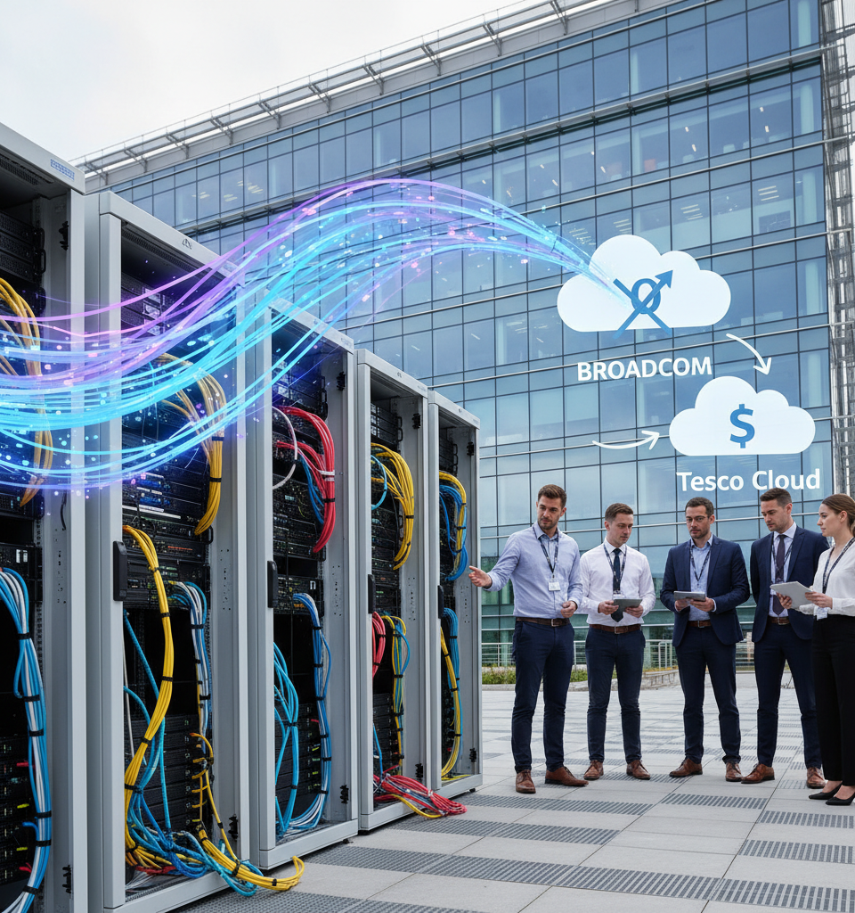 Tesco to Migrate 40,000 Server Workloads Off VMware Amidst Broadcom Price Hike Allegations — AI-generated illustration