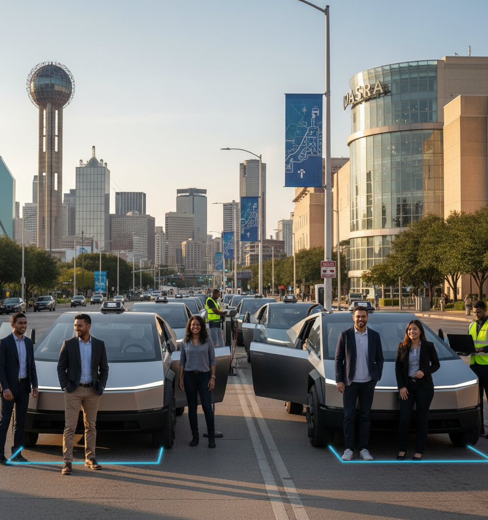 Tesla brings its robotaxi service to Dallas and Houston — AI-generated illustration