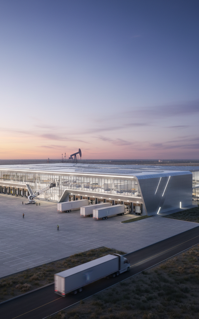 Tesla Plans $1.4 Million Texas Distribution Hub, Operational by Late 2028 — AI-generated illustration