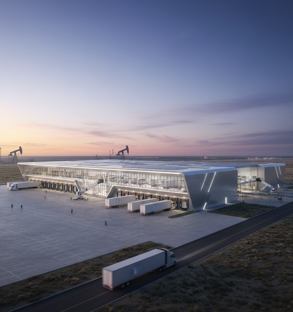 Tesla Plans $1.4 Million Texas Distribution Hub, Operational by Late 2028 — AI-generated illustration